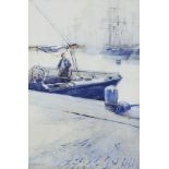 Sir Frank Brangwyn RA RWS RBA, British 1867-1956- Man in a board in a port, 1887; watercolour,