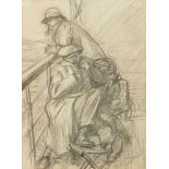 Ernest Howard Shepard, British 1879-1976- Two men on deck; pencil, 26.5x19.5cm, Provenance: with The