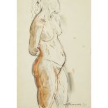 Leon Underwood, British 1890-1975- Nude Study, 1939; pencil and chalk, signed and dated, 28x22cm(