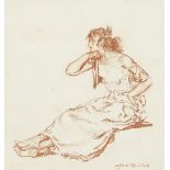 Sir William Russell Flint RA RSW PRWS, Scottish 1880-1969- Seated draped female figure; red chalk on