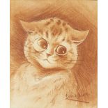 Louis Wain, British 1860-1939- Portrait of a cat, c.1900; sanguine crayon, signed, 24x19.5cm