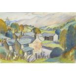 Adrian Allinson ROI, British 1890-1959- Mountain Farm; pastel and charcoal, 35.5x52.2cm, (ARR)