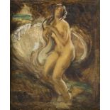 Wilfrid Gabriel de Glehn RP RA, British 1870-1951- Leda and the Swan; oil on panel, 21.5 x 17.5cm (