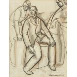 Adrian Hill, British 1895-1977- Three Men, 1940; charcoal, signed and dated, 41x30.5cm(ARR)Please