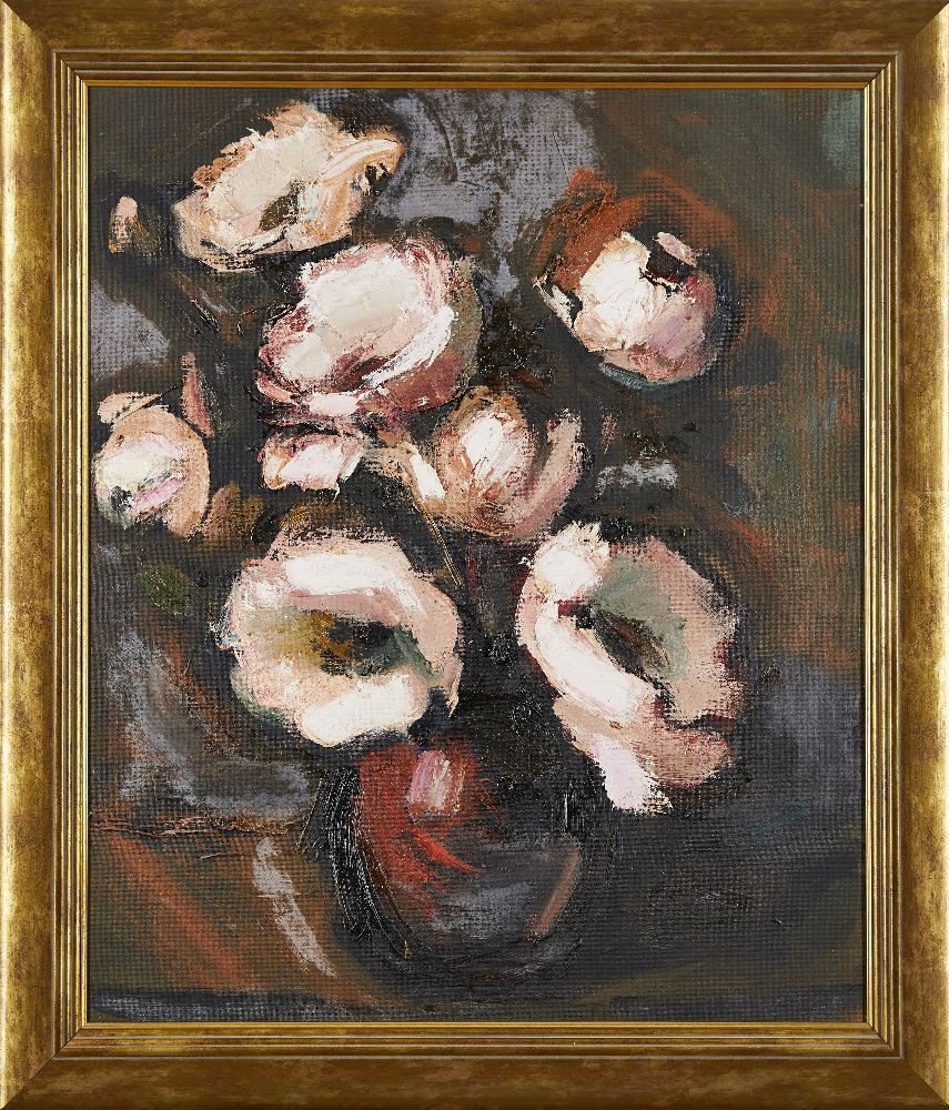 Theodore Major, British 1908-1999- Pink Flowers; oil on canvas board, signed and titled on the - Image 2 of 3