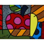 Romero Britto, Brazilian b.1963- Apple; acrylic on board, signed in black, image 34.5 x 26cm (