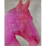 Uta Elv, German b.1961- Horse, 2005; acrylic, silver leaf and varnish on canvas, signed in red paint