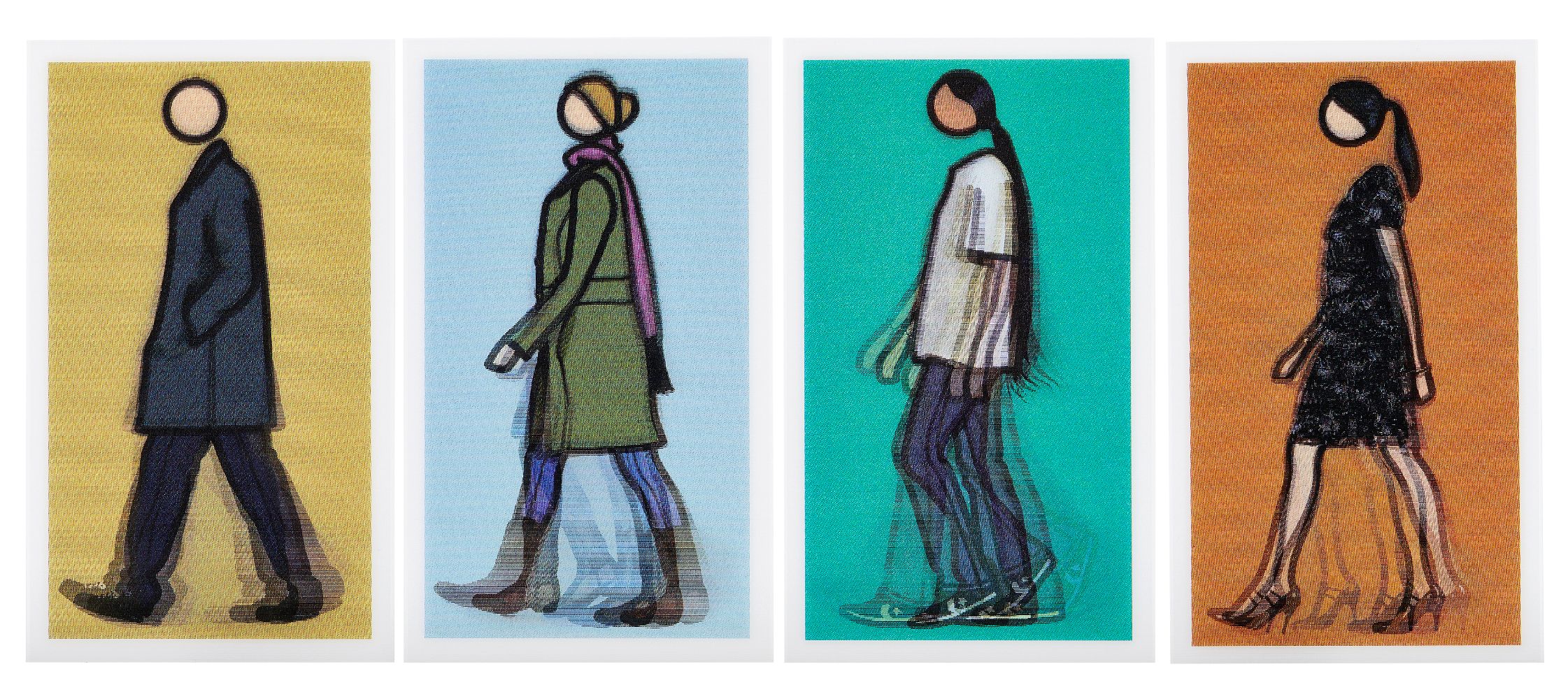 Julian Opie, British b.1958- Walking Figures, 2010; four lenticular postcards, including Verity