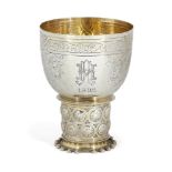 A nineteenth century small German silver cup, designed as a copy of a 17th century Dutch drinking