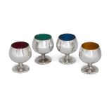 A set of four American silver and enamel liqueur cups, stamped Gorham sterling 955, designed as