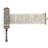 A small parcel gilt silver cased Esther scroll, megillah, unmarked, probably Indo-Persian, 19th