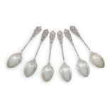 A set of six Edwardian silver teaspoons, Sheffield, c.1902, Henry Williamson Ltd., designed with