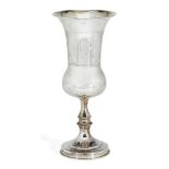 A silver Kiddush cup, London, c.1921, Joseph Zweig, of thistle form with knopped stem and bright-cut