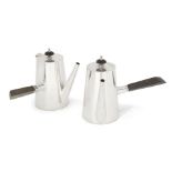 A pair of silver side-handled café-au-lait pots, Sheffield, c.1912, Thomas Ellin & Co Ltd, both of
