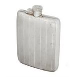 A silver hipflask with striated engine turned pattern, Birmingham, c.1935, William Neale, of