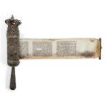 A silver filigree cased Esther scroll, megillah, probably Eastern Europe, 19th century, the