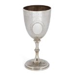 A Victorian silver goblet, London, c.1869, William Hunter, the engine turned patterned cup with