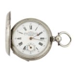A late 19th century Swiss hunter-case pocket watch made for the Russian market, the white enamel