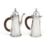A pair of silver café-au-lait pots, Birmingham, c.1926, S. W. Smith & Co., comprising coffee pot and