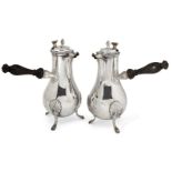 A pair of Victorian silver chocolate pots, London, c.1899, Daniel & John Wellby, the baluster body