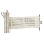 An unusual Austrian silver cased Ha-Melech miniature Esther scroll, megillah, Vienna, c.1900,