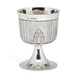 A Charles II style silver goblet, London, c.1931, D&J Wellby Ltd, the textured body with acanthus