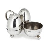 A silver cruet set, Sheffield, c.1897, Fordham & Faulkner, the pepper and mustard of egg form, the