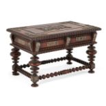 A 20th century Portuguese rosewood trinket box, designed as an 18th century Portuguese writing table
