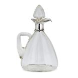 A silver mounted oval glass decanter, Chester, c.1909, Grey & Co., of flattened oval form, with