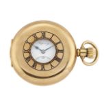 A 9ct gold demi hunter pocket watch, the white enamel dial with Roman numerals and subsidiary dial