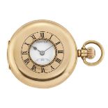 A 9ct gold demi-hunter case pocket watch by Vertex, the white enamel dial with Roman numerals,