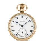 A 9ct gold open-face pocket watch, by Vertex, the white enamel dial with Roman numerals,