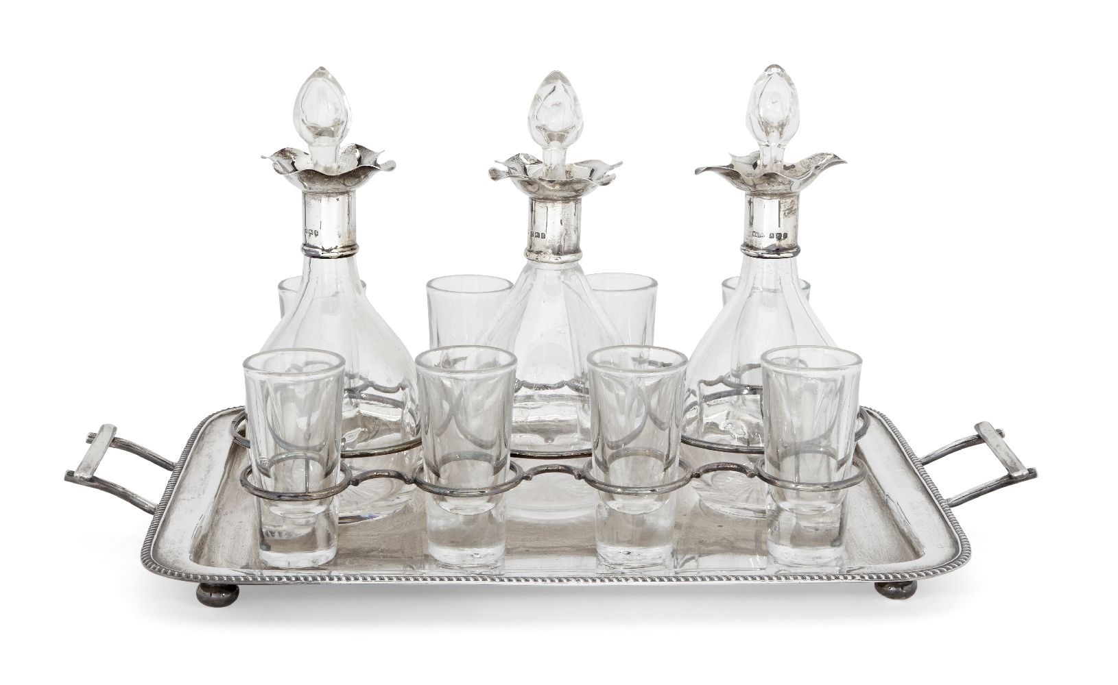 A twin-handled Edwardian silver drinks tray, Birmingham, c.1906, Norton & White, the gadrooned