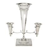 A silver three-branch epergne, Sheffield, c.1920, Alexander Clark & Co., the central trumpet-
