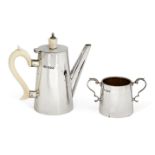 A silver bachelor's coffee pot and sugar, Sheffield, c.1936, Viner's Ltd., the pot of tapering