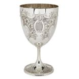 A large Edwardian silver goblet, Sheffield, c.1908, Joseph Rodgers & Sons, repousse decorated with