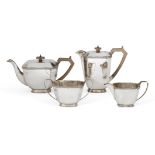 A four-piece Art-Deco style tea set, Sheffield, c.1945, Stower & Wragg Ltd, of oblong form with