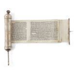 A silver cased Esther scroll, megillah, unmarked, probably Turkish, 2nd half of 19th century, the