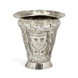 A Peruvian vase, stamped Industria Peruana, 900, of tapering form, the body repousse decorated
