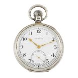 A silver open-face pocket watch, by Vertex, the white enamel dial with Arabic numerals, subsidiary