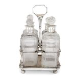 A George III silver mounted four-bottle decanter set, London, c.1802, Robert Hennell I & Samuel