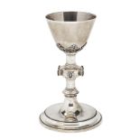 A French silver chalice, with French export mark for 1840-1879, maker's mark VF, the base of the cup