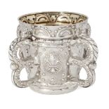 An unusual Victorian silver four-handled tyg cup, London, c.1870, Robert Garrard, of tapering