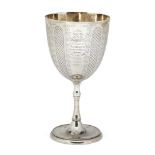 A Jewish interest Victorian silver goblet, Sheffield, c.1870, Roberts & Belk, engraved with diaper