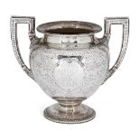 An engraved Victorian silver sugar bowl, London, c.1871, Thomas White, designed as a twin-handled