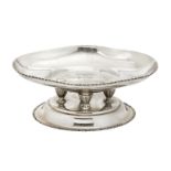 A Czechoslovakian silver centrepiece dish, stamped 800, the oval foot with decorative edge to four