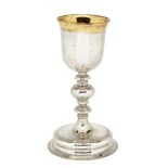 A large silver goblet, possibly French, maker's mark EG within scalloped lozenge, the cup with