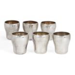 A set of six silver liqueur cups, bases stamped 925, of tapering cylindrical form, each tumbler 3.