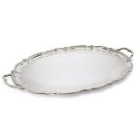A large silver tray with Chippendale border, Sheffield, c.1929, Lee & Wigfull, of shaped oval