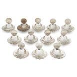 A cased set of twelve Austrian silver place card holders, Vienna, unknown maker, stamped 800, each